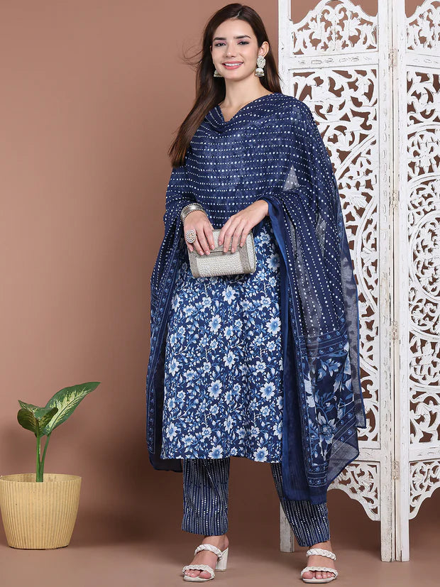 Cotton Printed Three Piece Suit Set