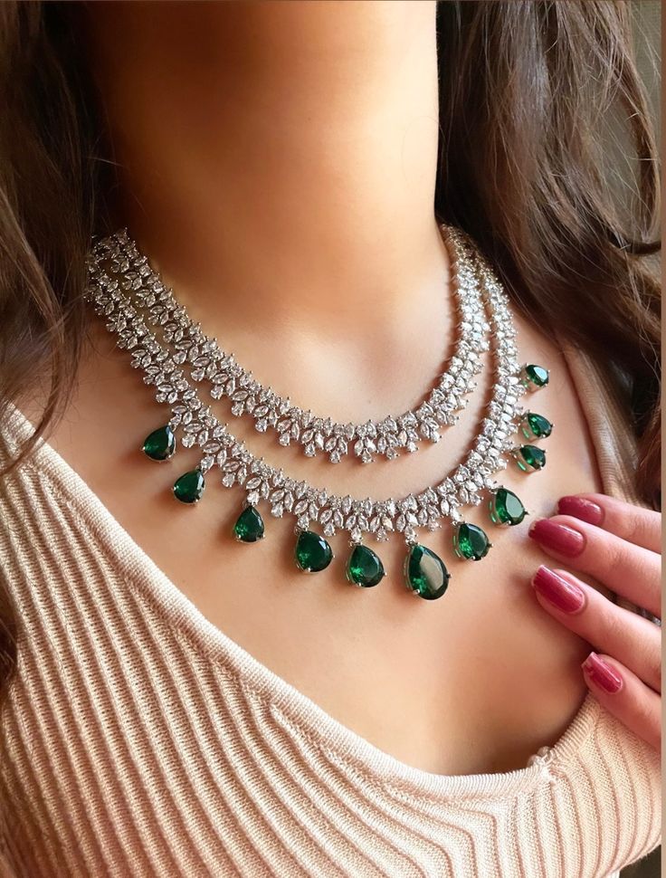 Emerald Elegance American Diamond Necklace Set