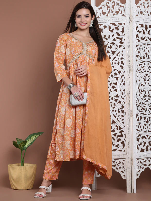 Cotton Printed Three Piece Suit Set