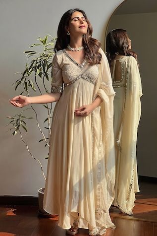 Elegant Cream Mirror Work kurti