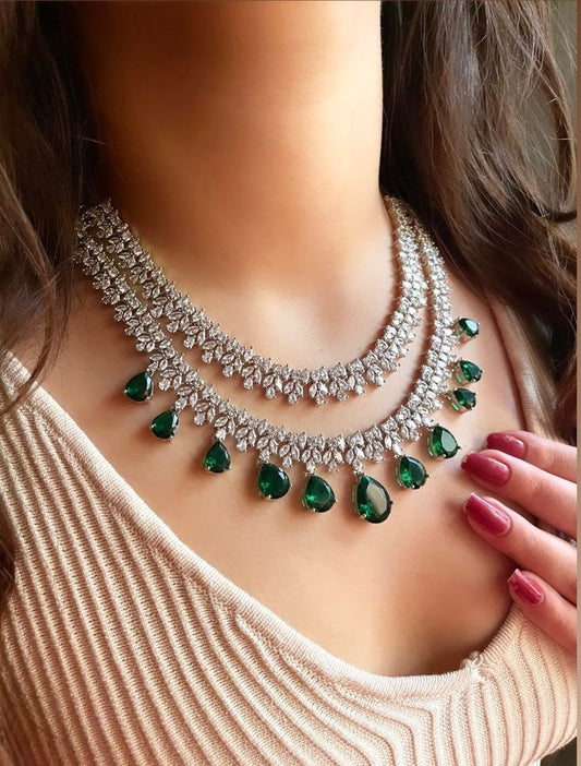 Emerald Elegance American Diamond Necklace Set