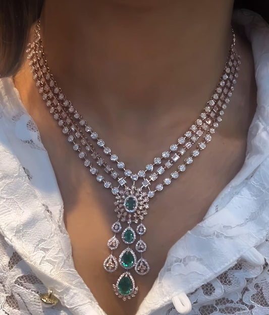 Royal Cascade Emerald Drop American Diamond Necklace