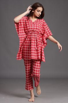 Red Printed Cotton Kaftan